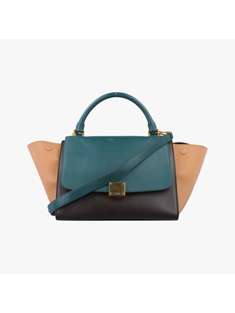 Celine Trapeze Medium Green Brown Orange Leather Handbag